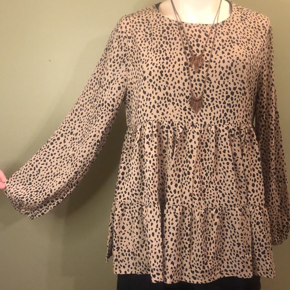 Eomenie Chiffon Blouse Loose Swiss Dot Ruffle Hem Flowy Tops Peplum Crew Neck - Picture 3 of 6